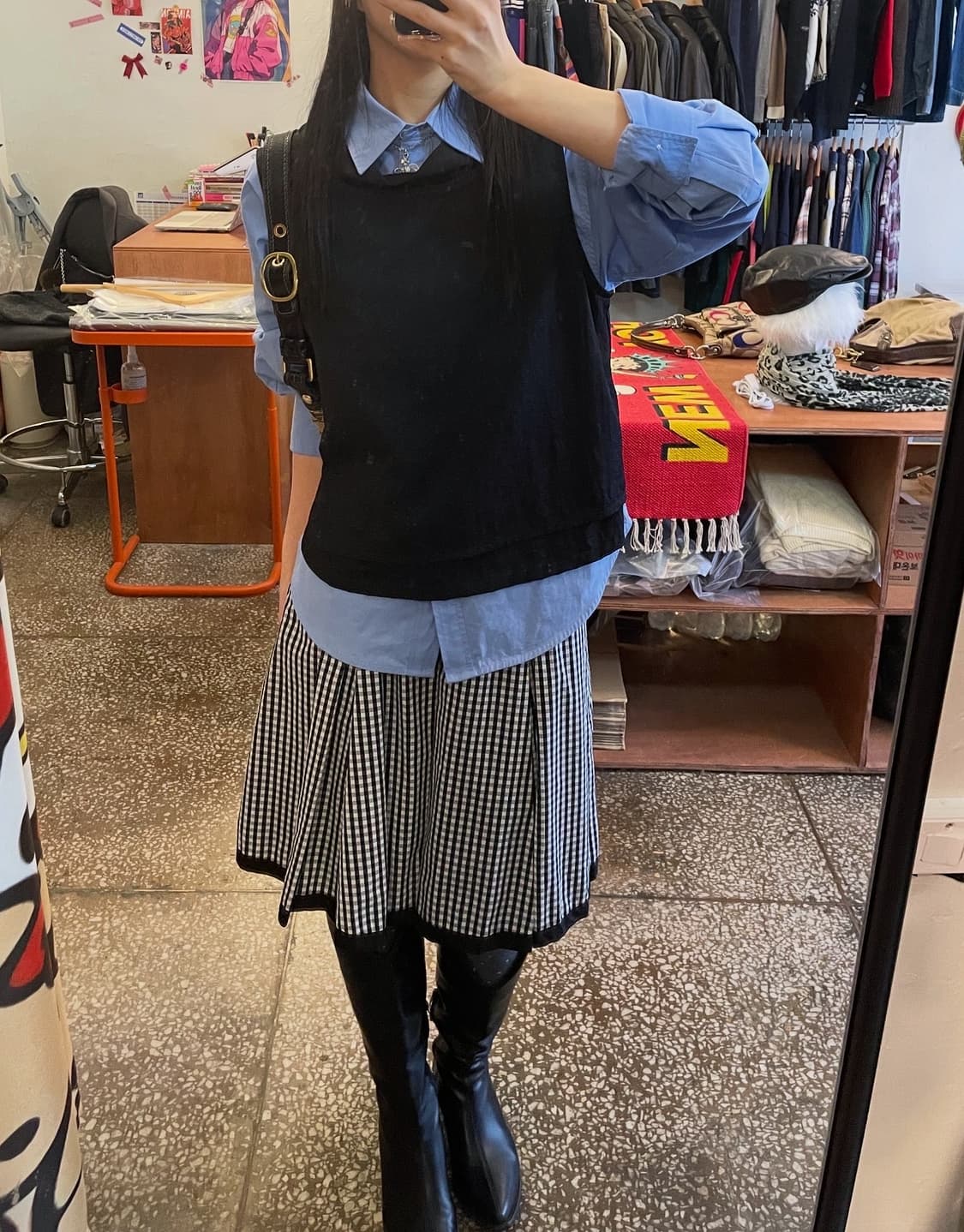 깅엄체크 플리츠 미디스커트 [무배] 상품이미지1