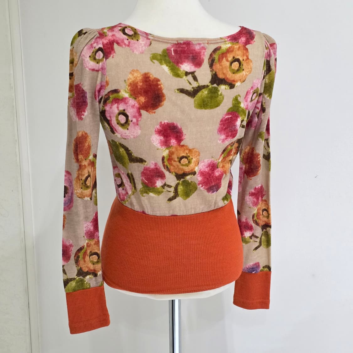 빈티지)플로럴 로맨틱갸루 로즈 딱붙 모리걸오렌지 브이넥 골지니트가디건 상품이미지2