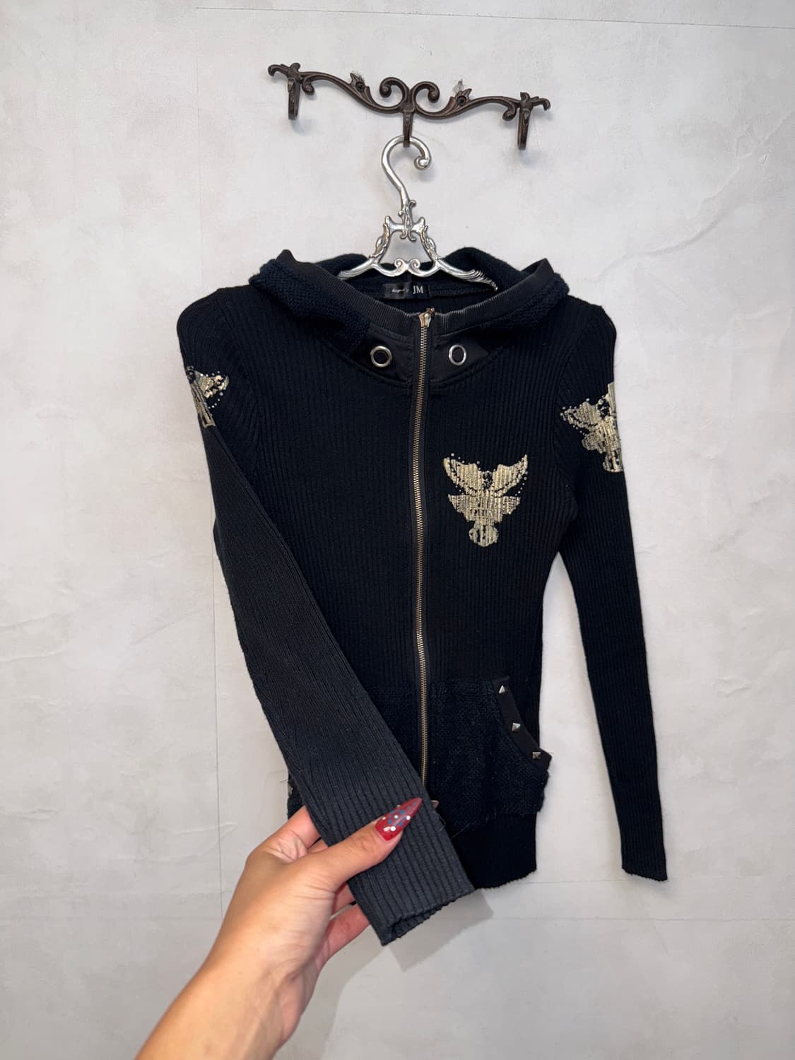 Black gold punk wings hood zipup 상품이미지5