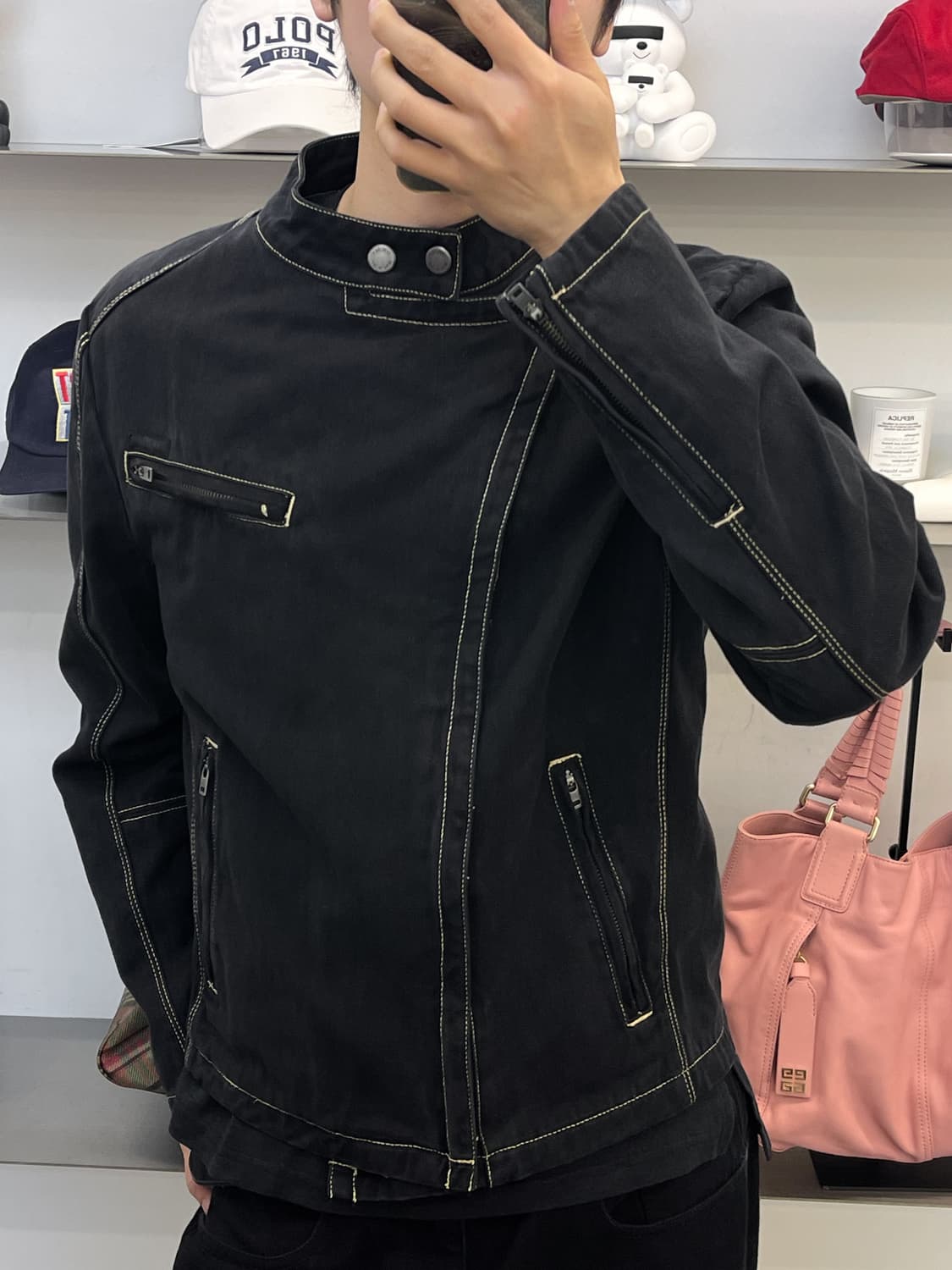 Dkny jeans 코튼 스티치 바이커 자켓 상품이미지1