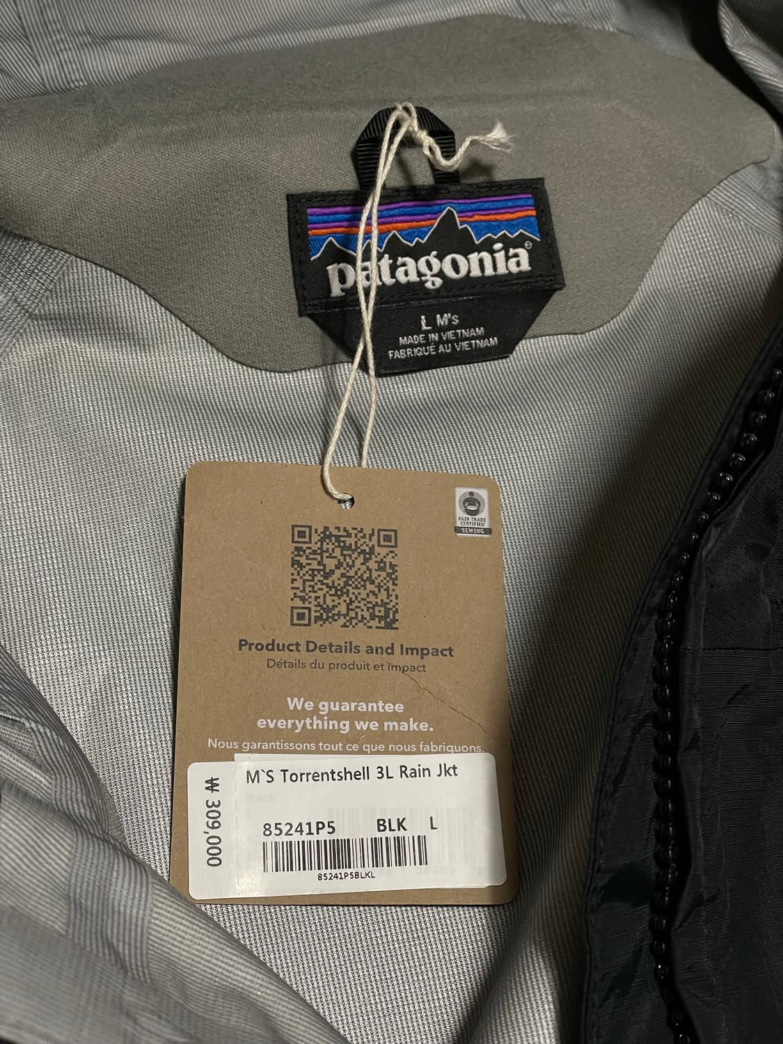 [L] 파타고니아 토렌쉘 3L 블랙 라지 토렌트쉘 방수 바람막이 상품이미지4