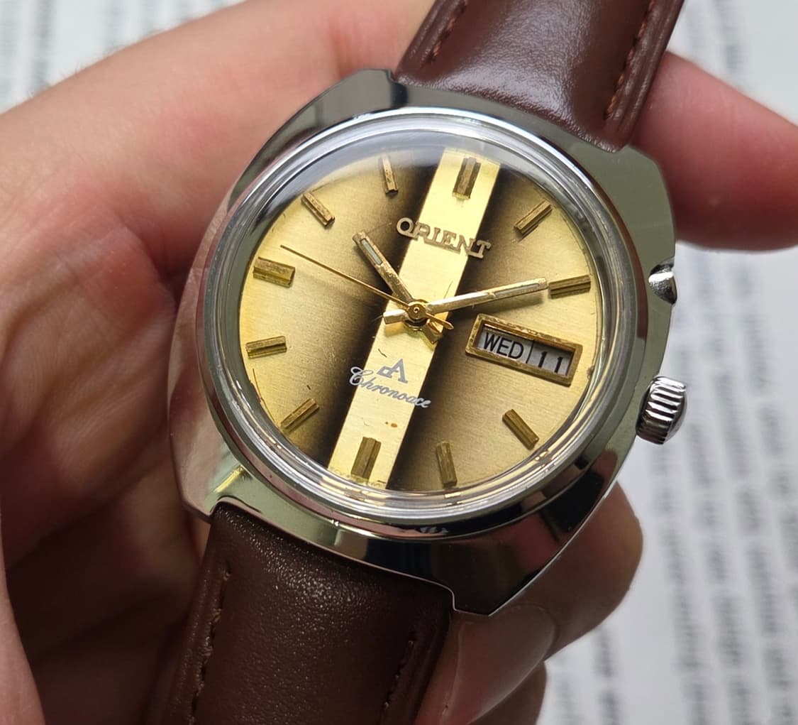 레어] 빈티지 오리엔트 크로노에이스 브라운 타이거아이 점보 수동 메커니컬 상품이미지4