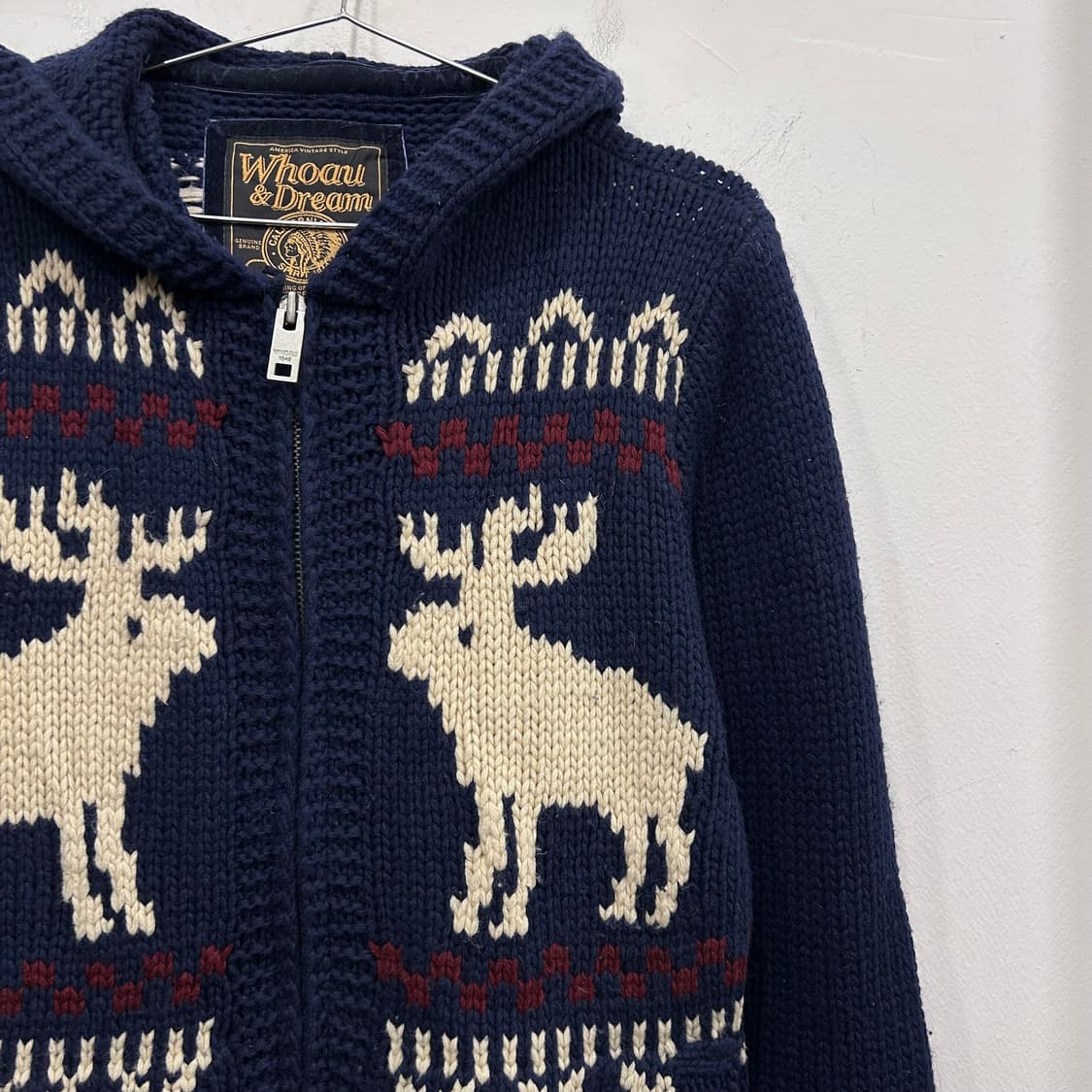 후아유 노르딕 패턴 후드 니트집업 상품이미지1