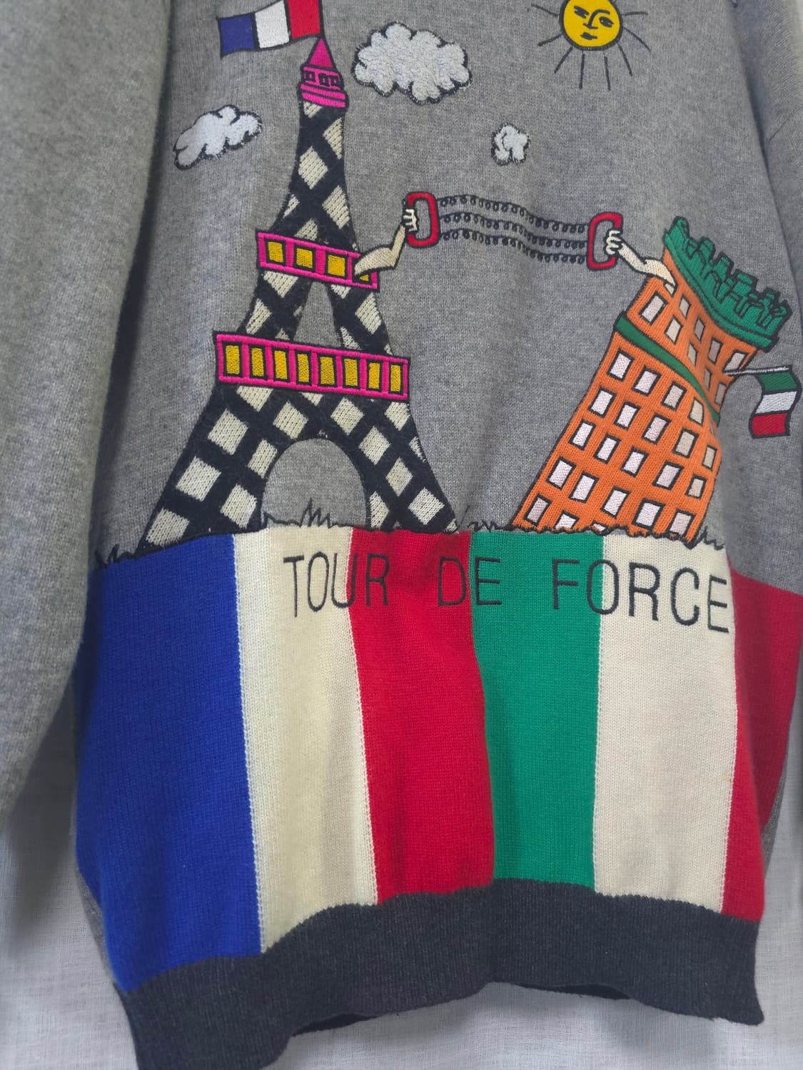 카스텔바작 일본수입 정품 울 니트 가디건 스웨터 100 105 에펠탑 빈 상품이미지5