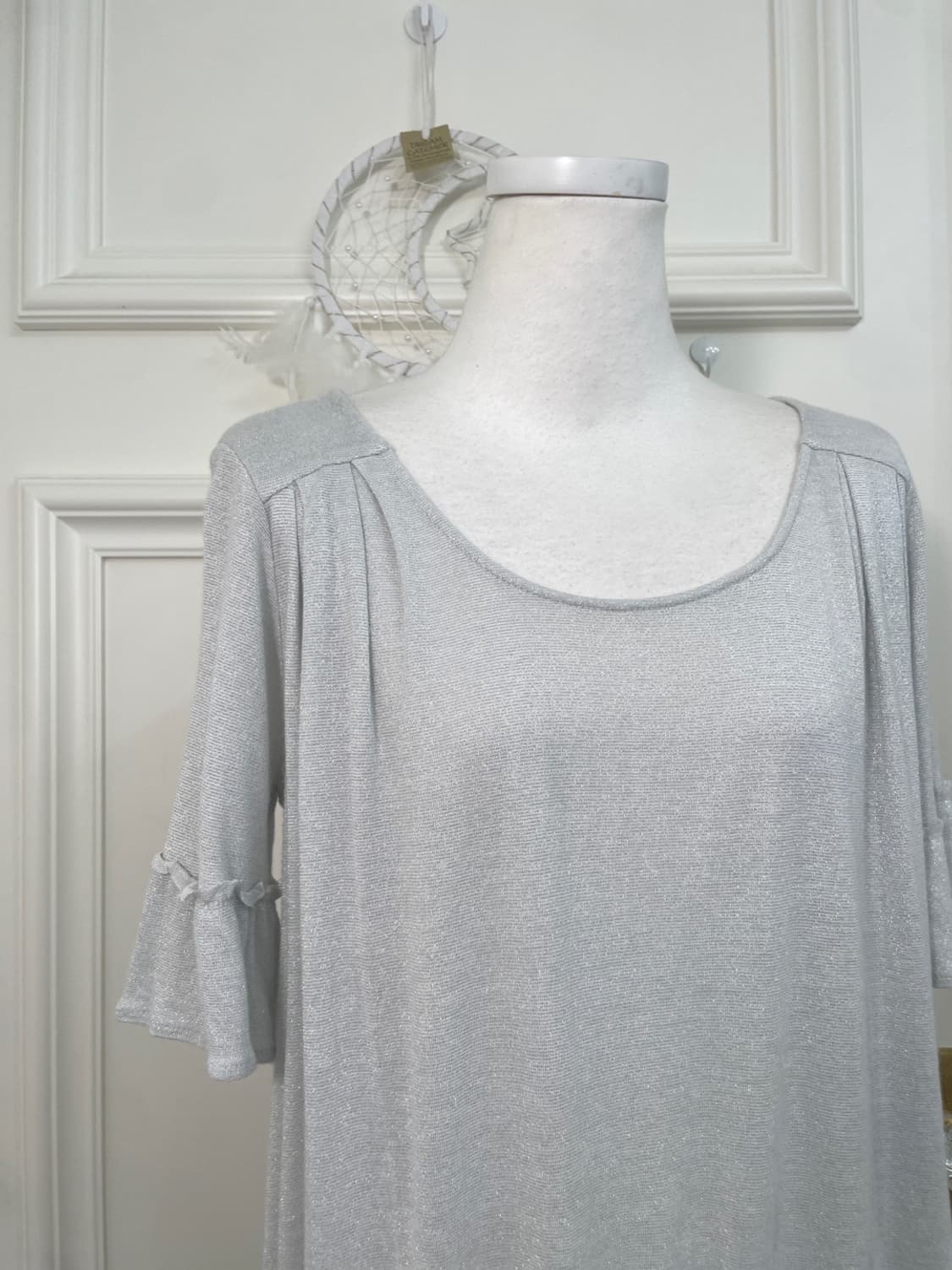 sheer gray glitter pleats loose top 상품이미지6