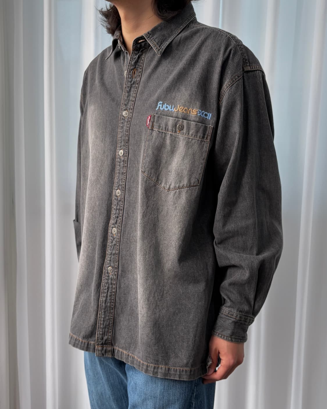 [L-XL]FUBU 후부 올드스쿨 흑청 데님 셔츠 상품이미지1