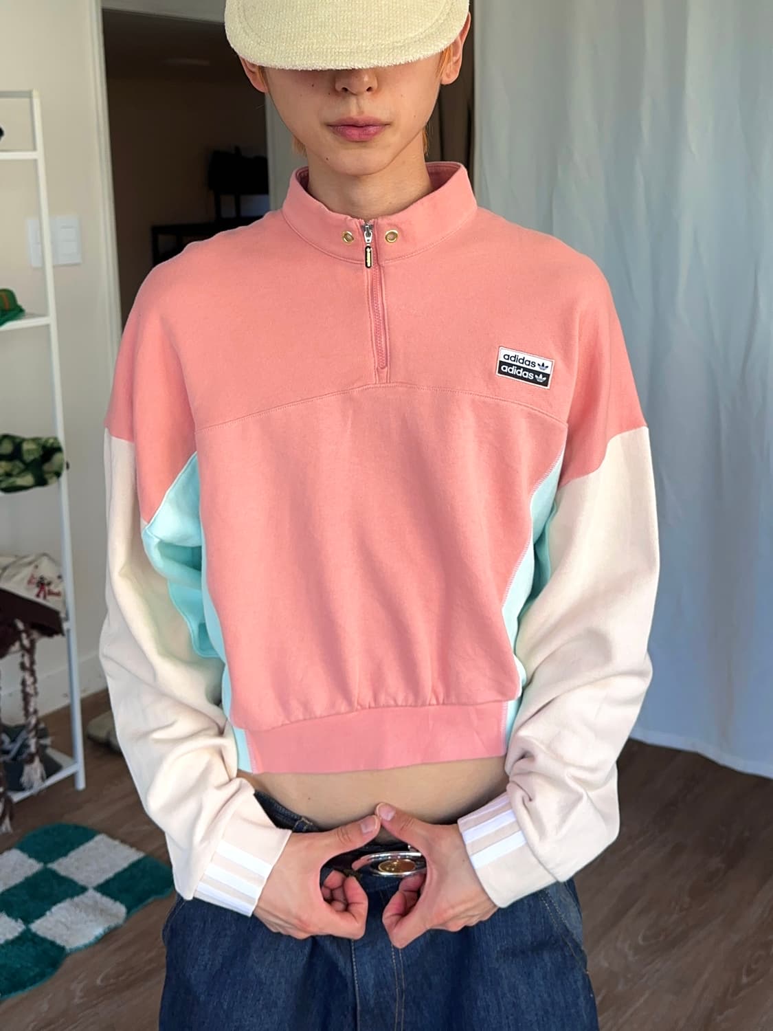 Adidas 컬러 블록 크롭 하프 집업 상품이미지2