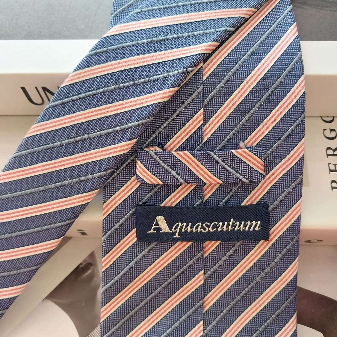 아쿠아스큐텀 블루 스트라이프 넥타이 9.2cm S~A+등급 K2506 상품이미지6