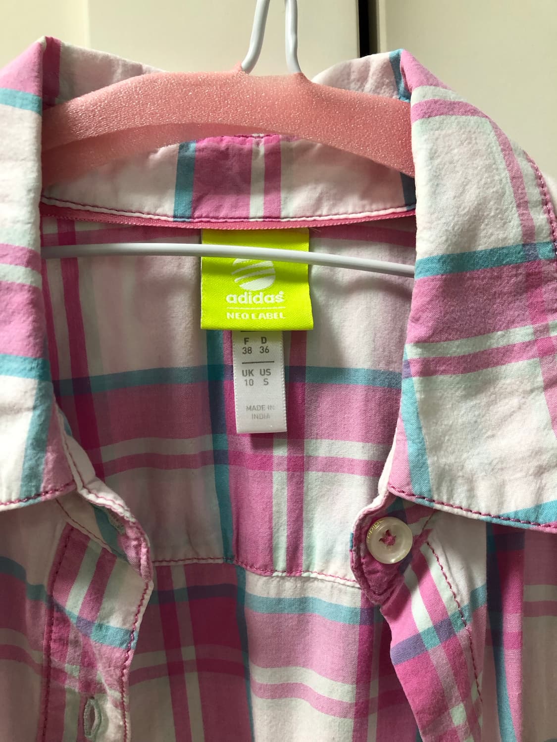 M 아디다스 분홍 하늘 체크 셔츠 남방 상품이미지4
