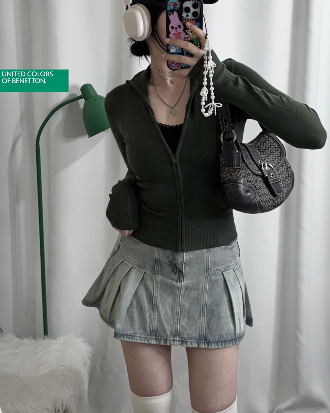 베네통 그린 투웨이 니트 집업 상품이미지1
