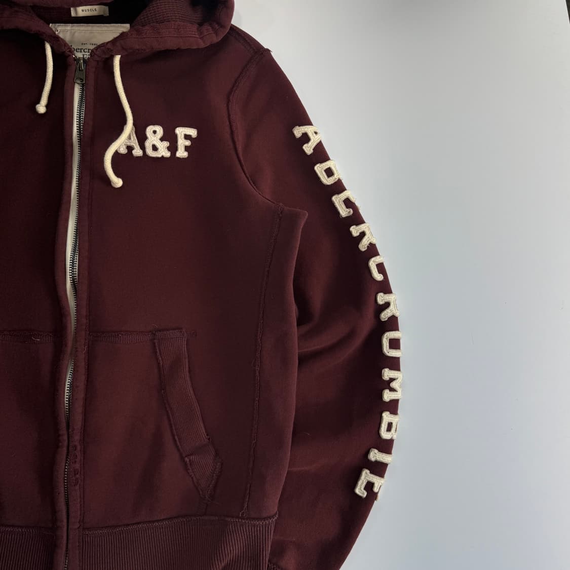 Abercrombie 아베크롬비 사이드 로고 버건디 후드집업  상품이미지5