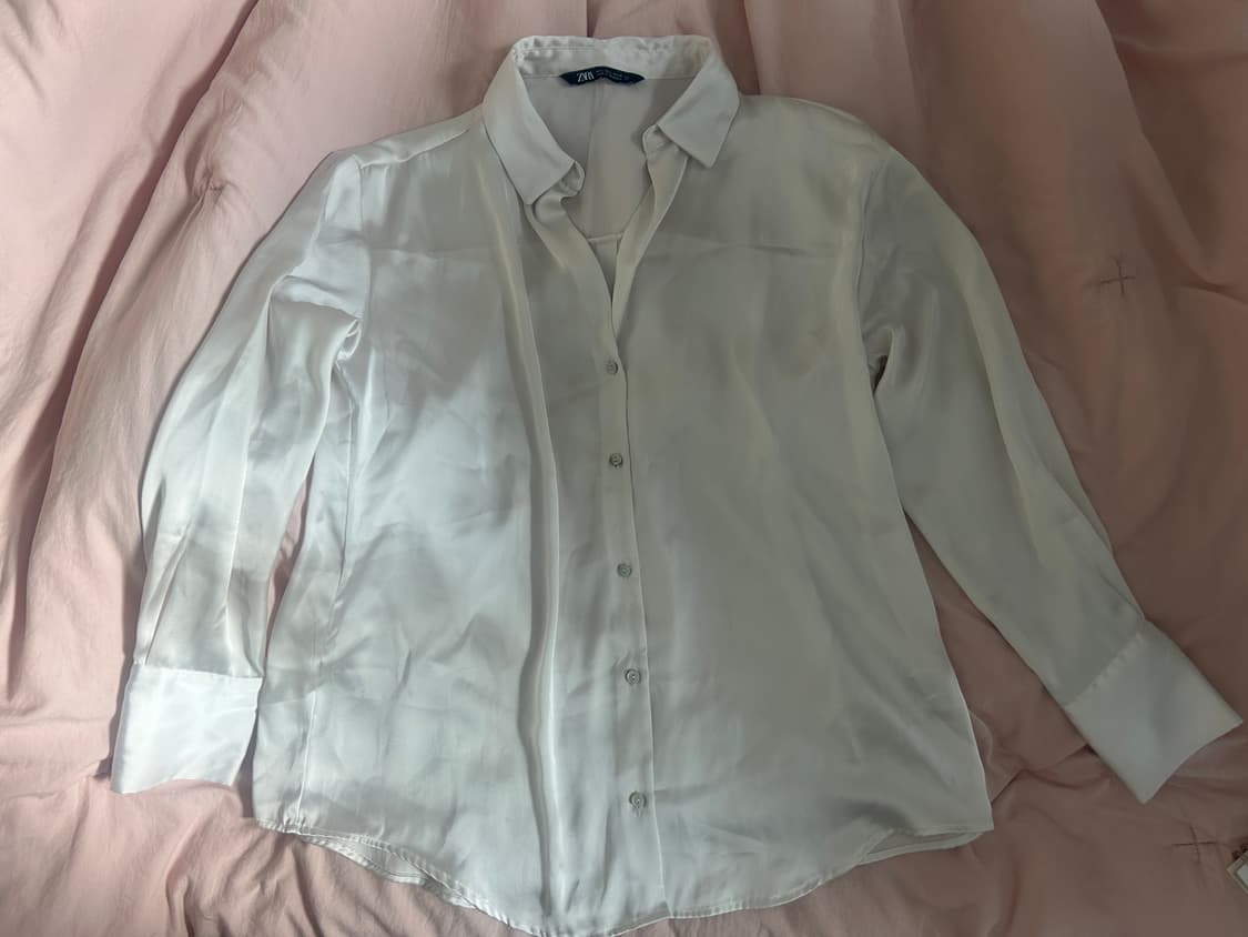 ZARA 자라 여자 실크 새틴 드레이프 셔츠 L 상품이미지3