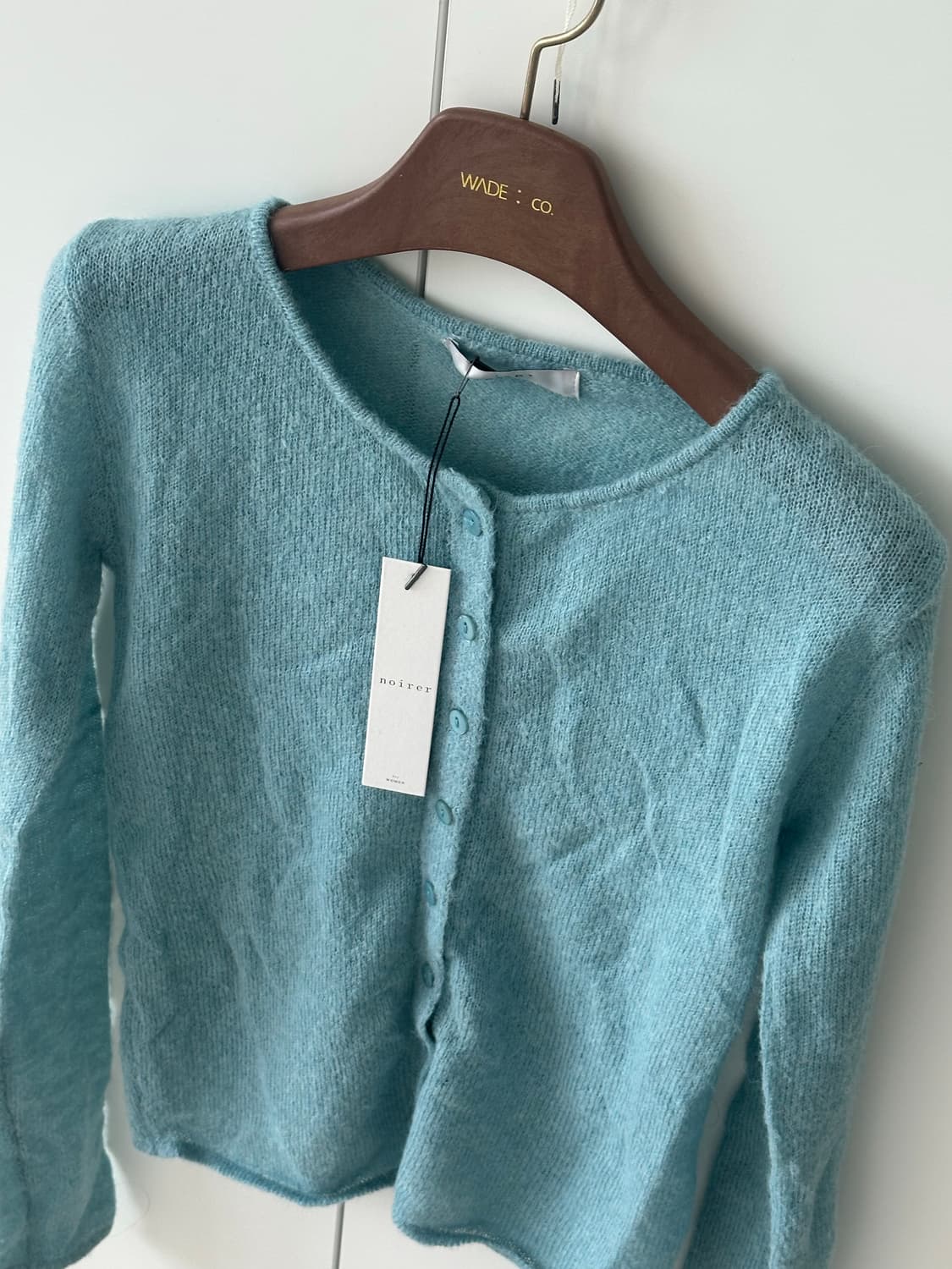 부클 슬림핏 니트 가디건 (아쿠아블루) 상품이미지4