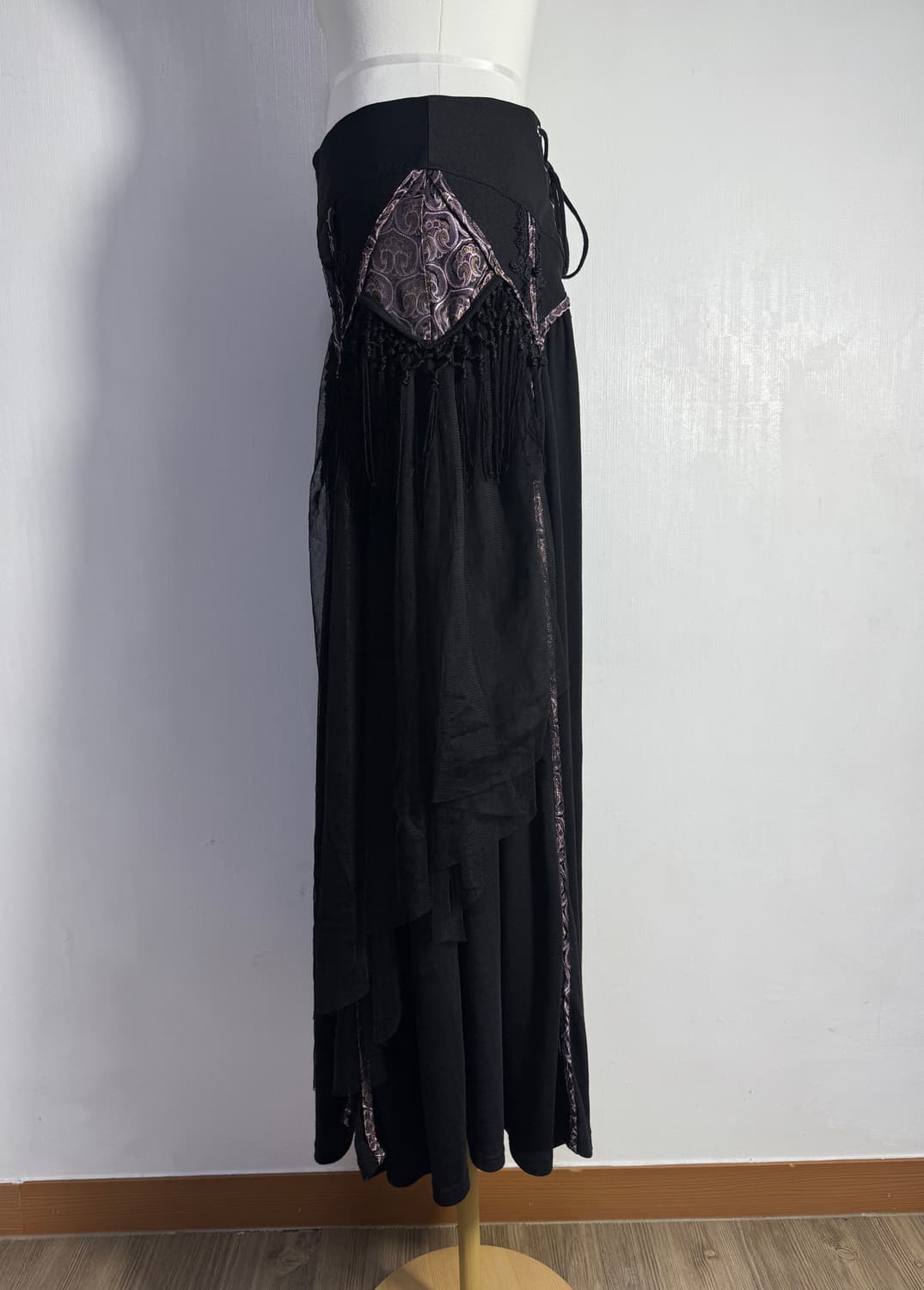 Ozz oneste 오리엔탈 레이스업 레이어드 롱 스커트 고딕 y2k 상품이미지3