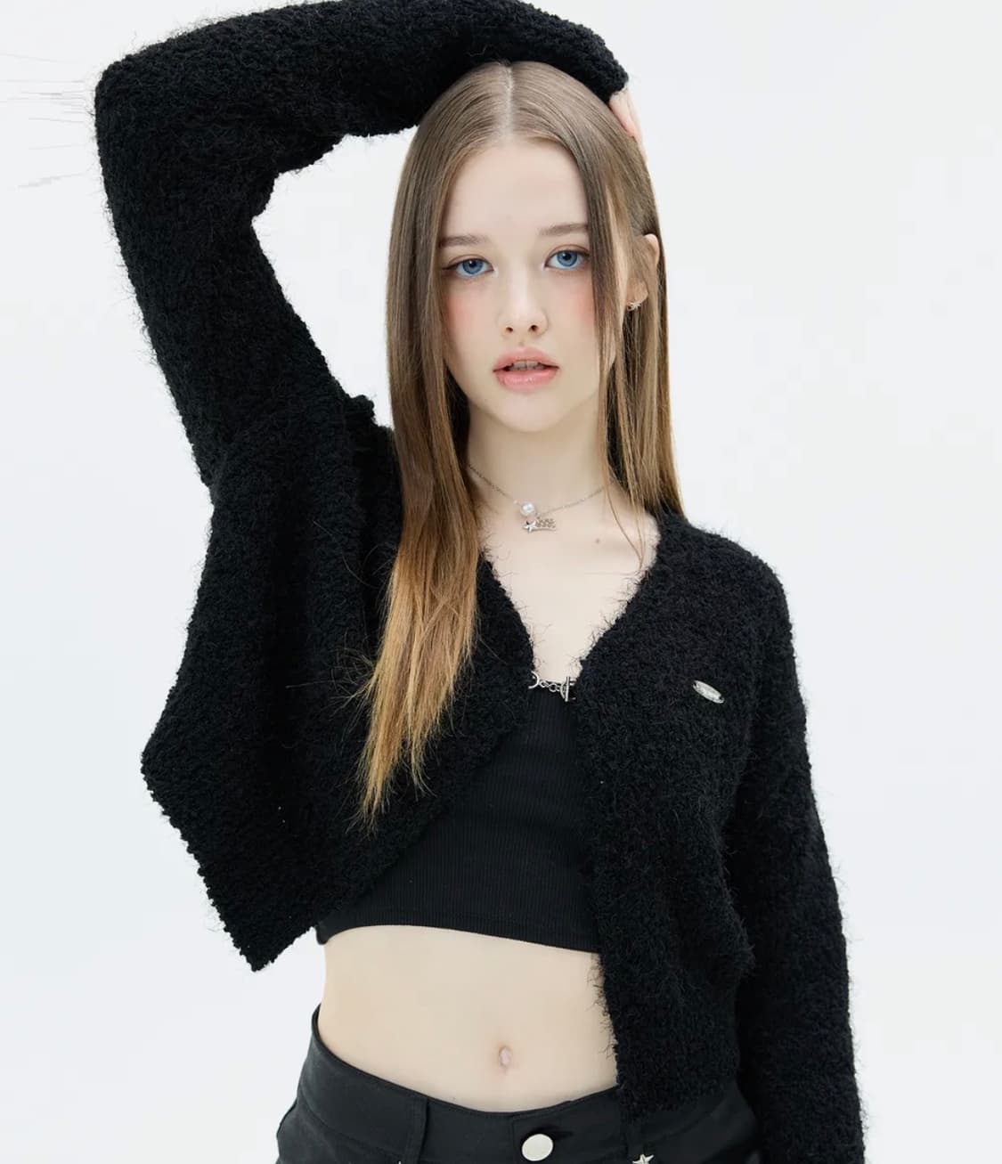 러브이즈트루 블랙 부클 가디건 상품이미지1