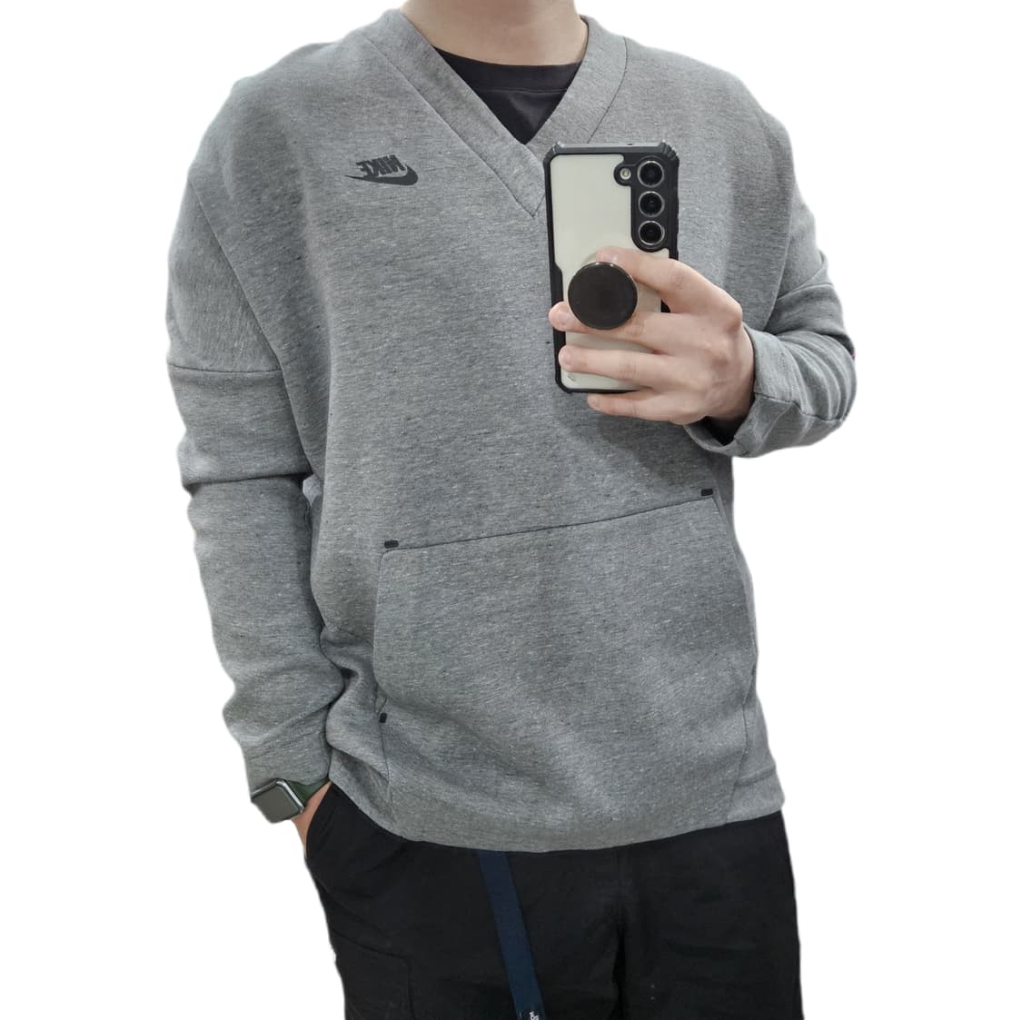 여성 L) 나이키 테크팩 브이넥 맨투맨 티셔츠 그레이 상품이미지2