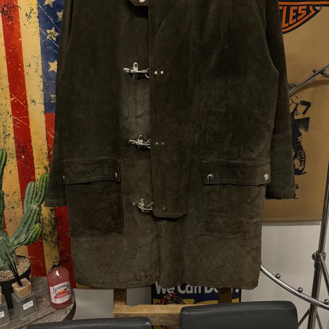 Made Italy 빈티지 스웨이드 파이어맨 코트 자켓 레더 N252 상품이미지4