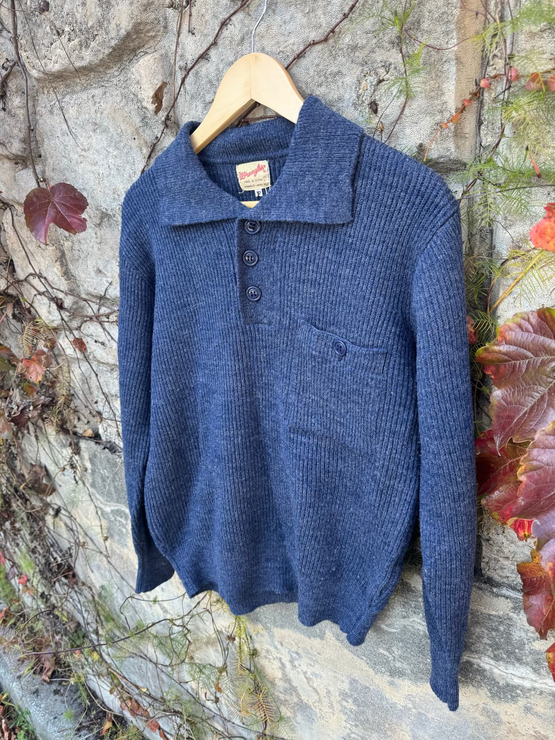 80s 랭글러 오픈 카라 니트 네이비 레이어드 상품이미지3