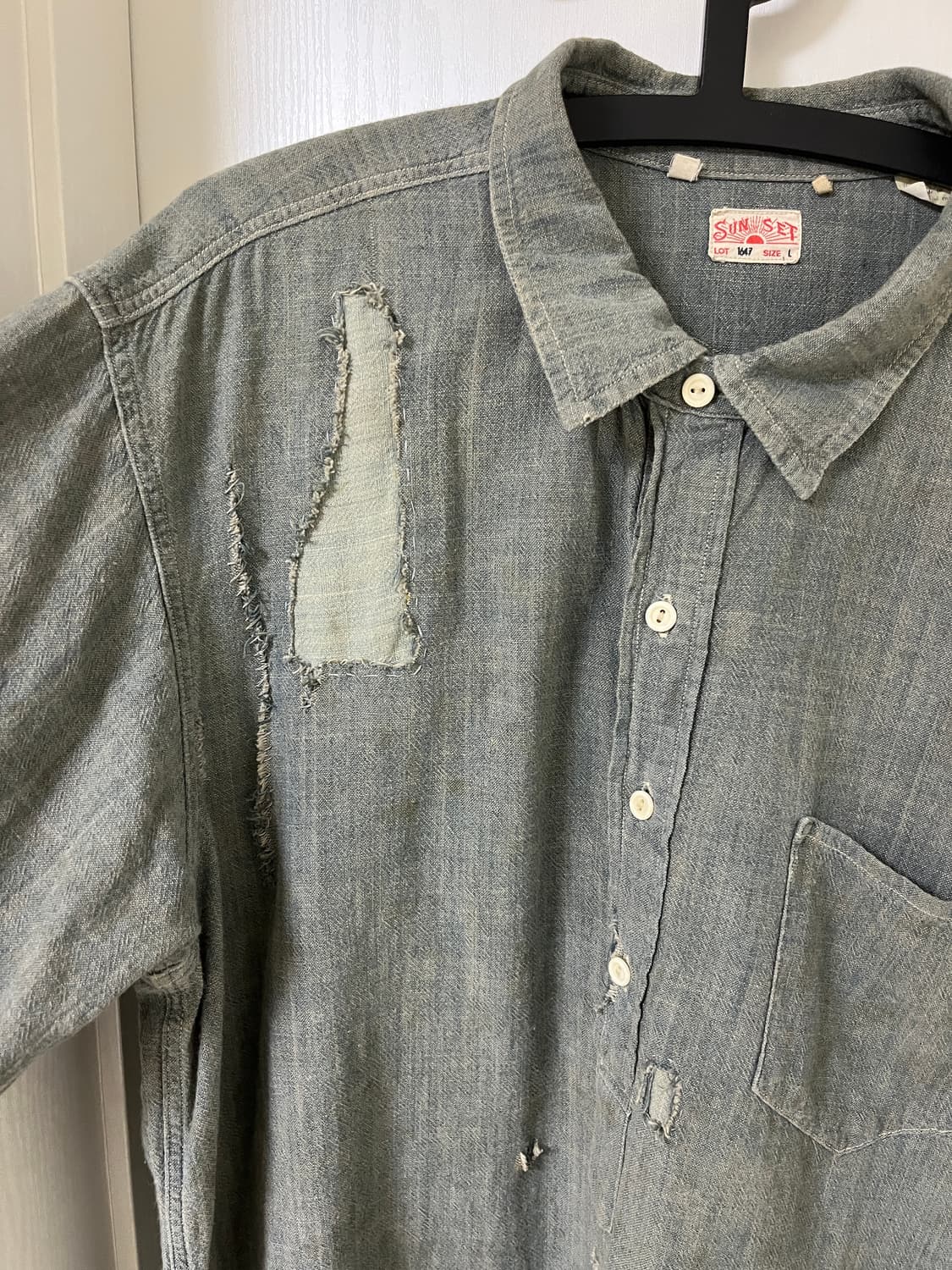 리바이스빈티지클로딩 lvc 선셋 샴브레이 리페어셔츠 L사이즈 상품이미지3