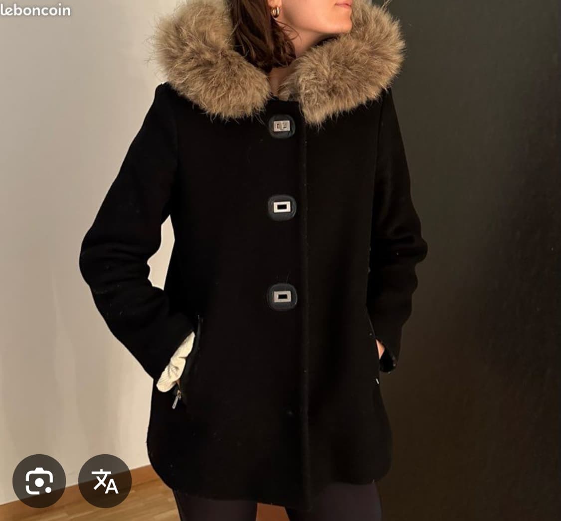 산드로 라쿤퍼 후드 양가죽 배색 울코트 36 사이즈 상품이미지1