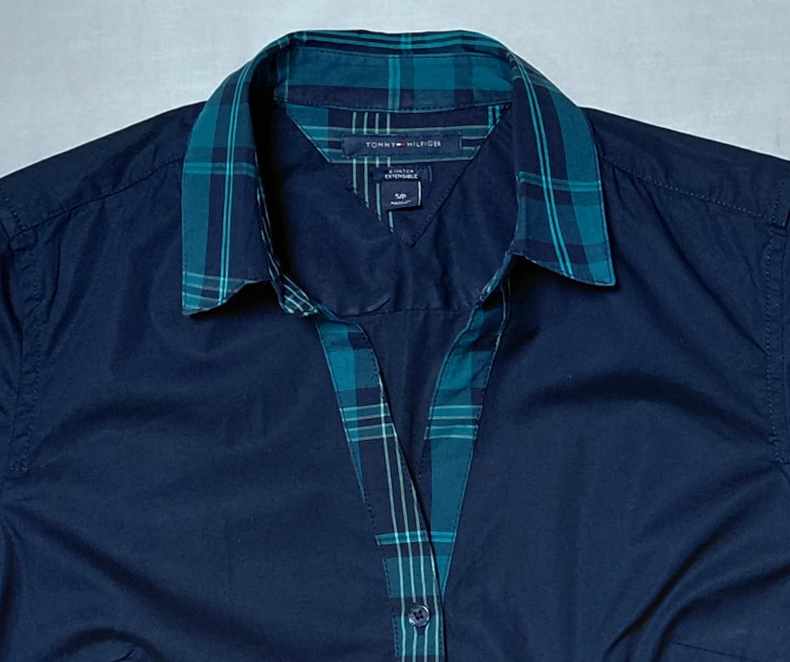 [S] 타미 힐피거 여성 타탄체크 배색 스트레치 셔츠 (네이비) 상품이미지2
