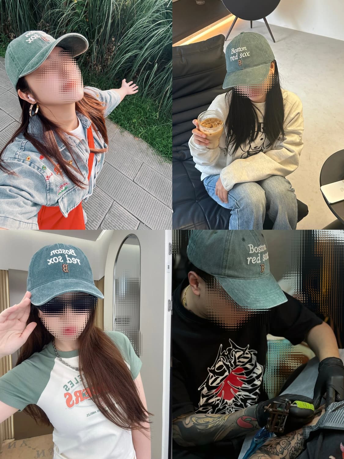 크림베이지 그린 레터링 엠엘비 볼캡 모자  상품이미지2