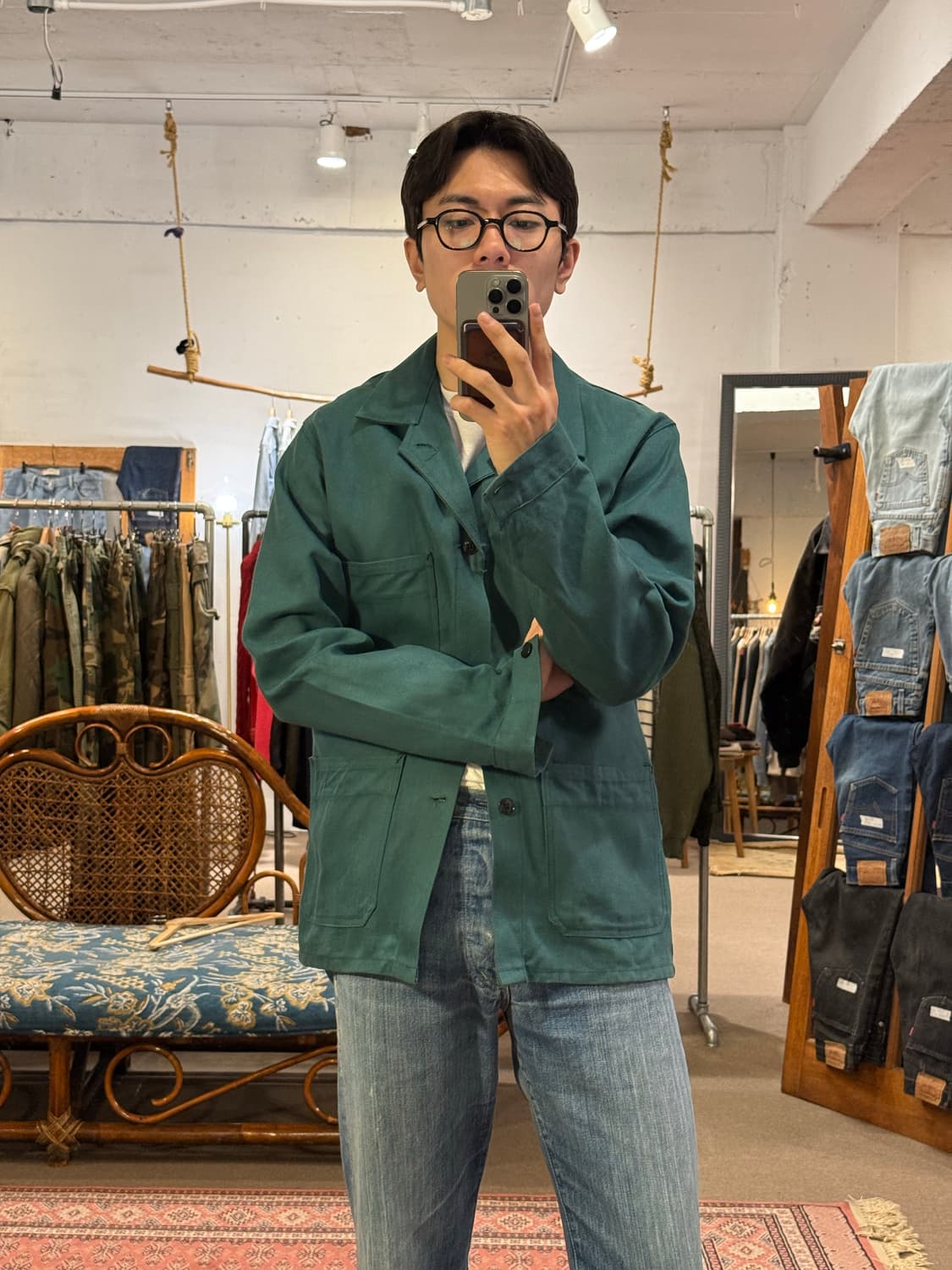 French Work Jacket Teal Green 상품이미지1