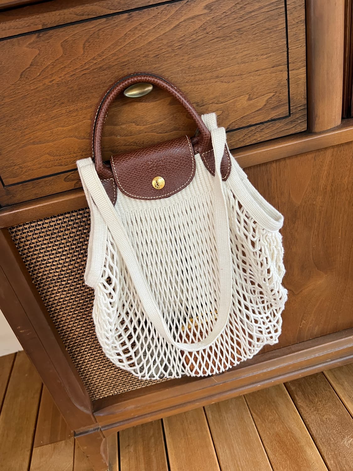 롱샴 르 플리아쥬 필레 탑핸들 네트백 에크루 상품이미지1