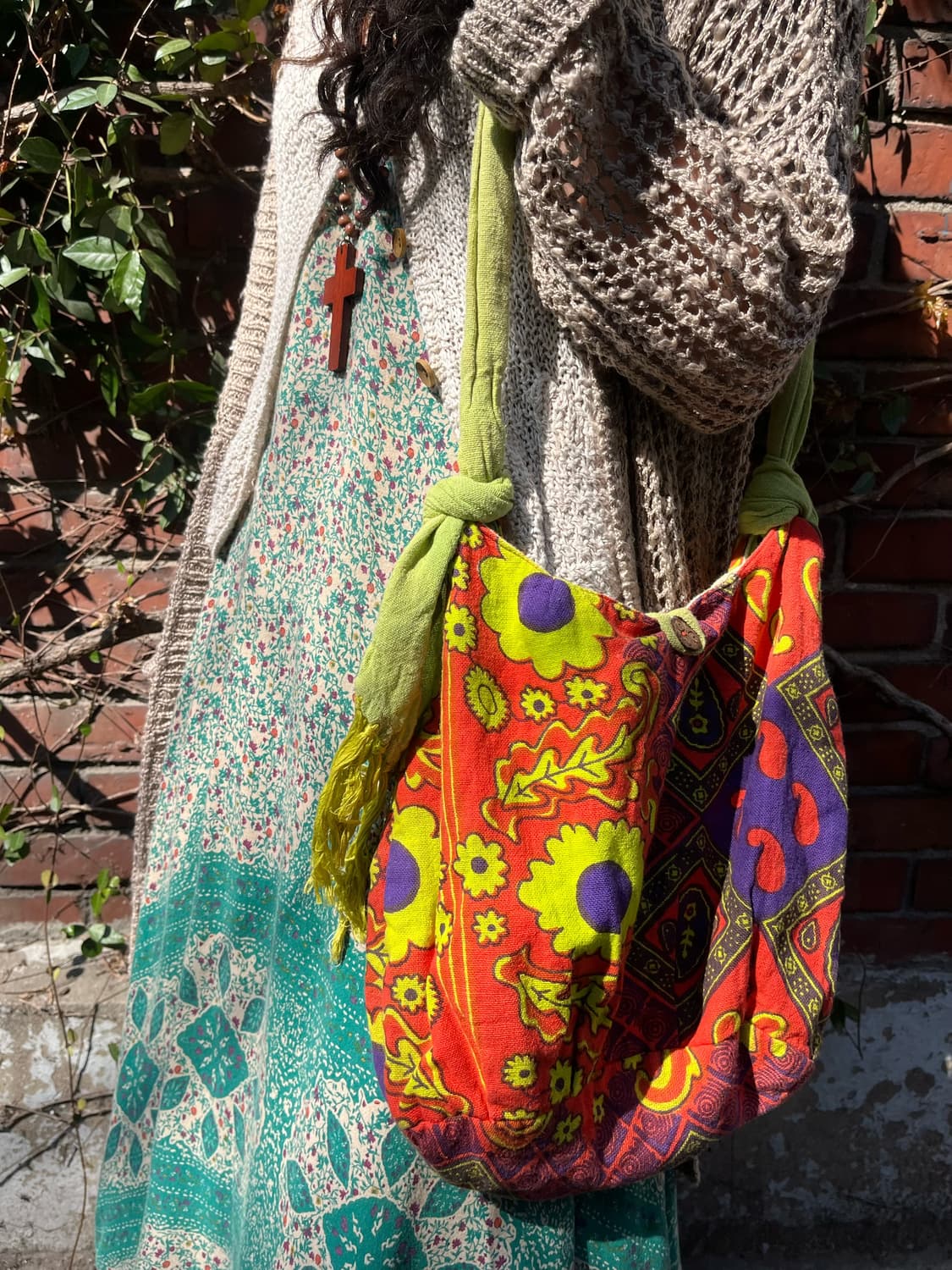 히피 에스닉 페이즐리 패턴 숄더 백 상품이미지2