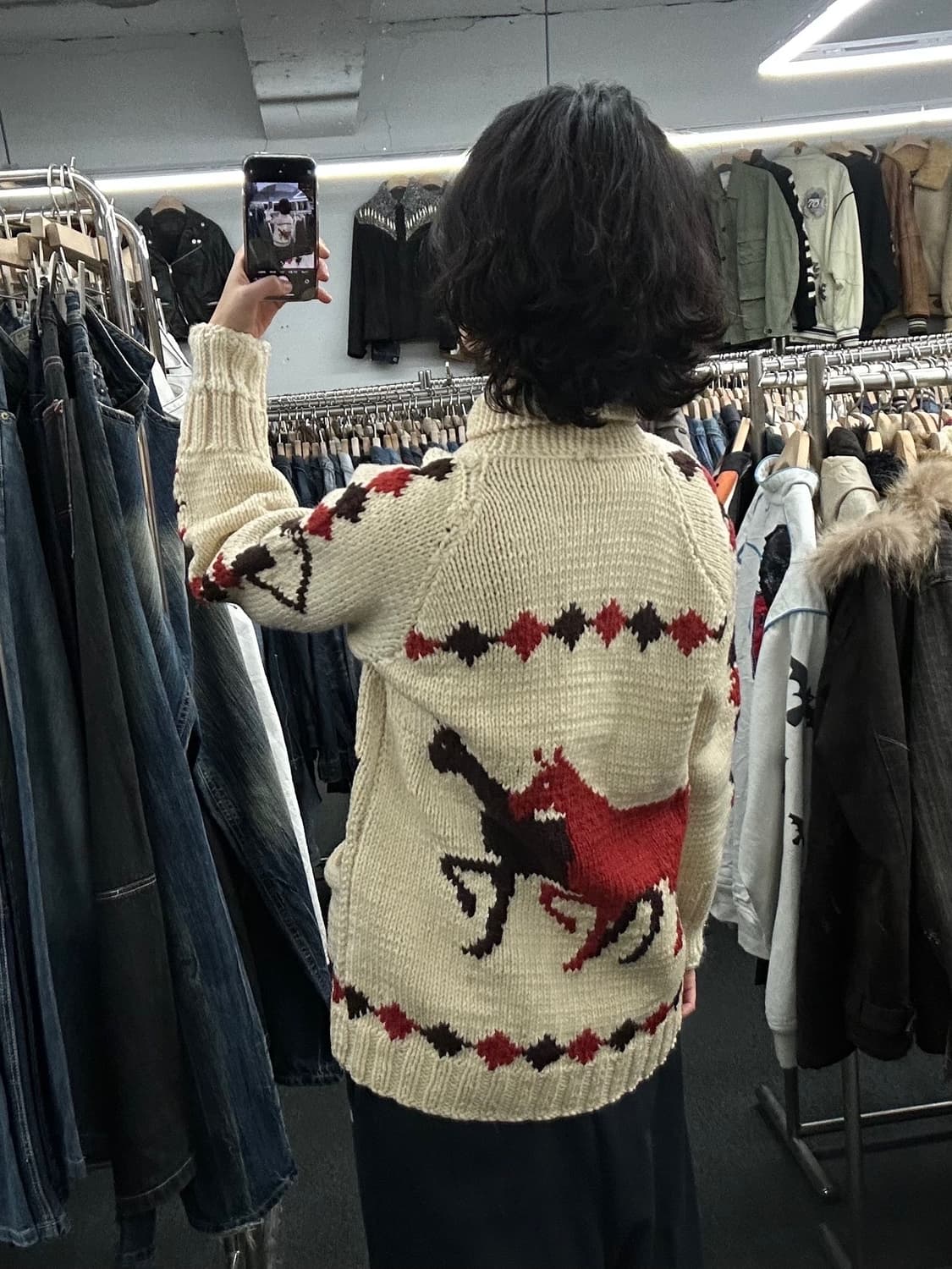 OS)60’s 빈티지 헤비 울 말 패턴 코위찬 가디건 상품이미지2