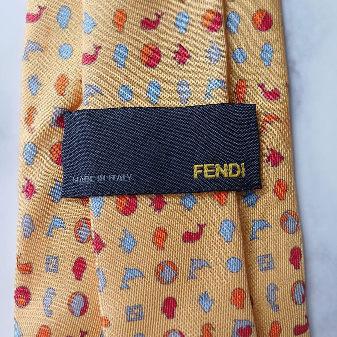 펜디 옐로우 어류 모티브 자카드 넥타이 9cm B등급 E924 상품이미지4