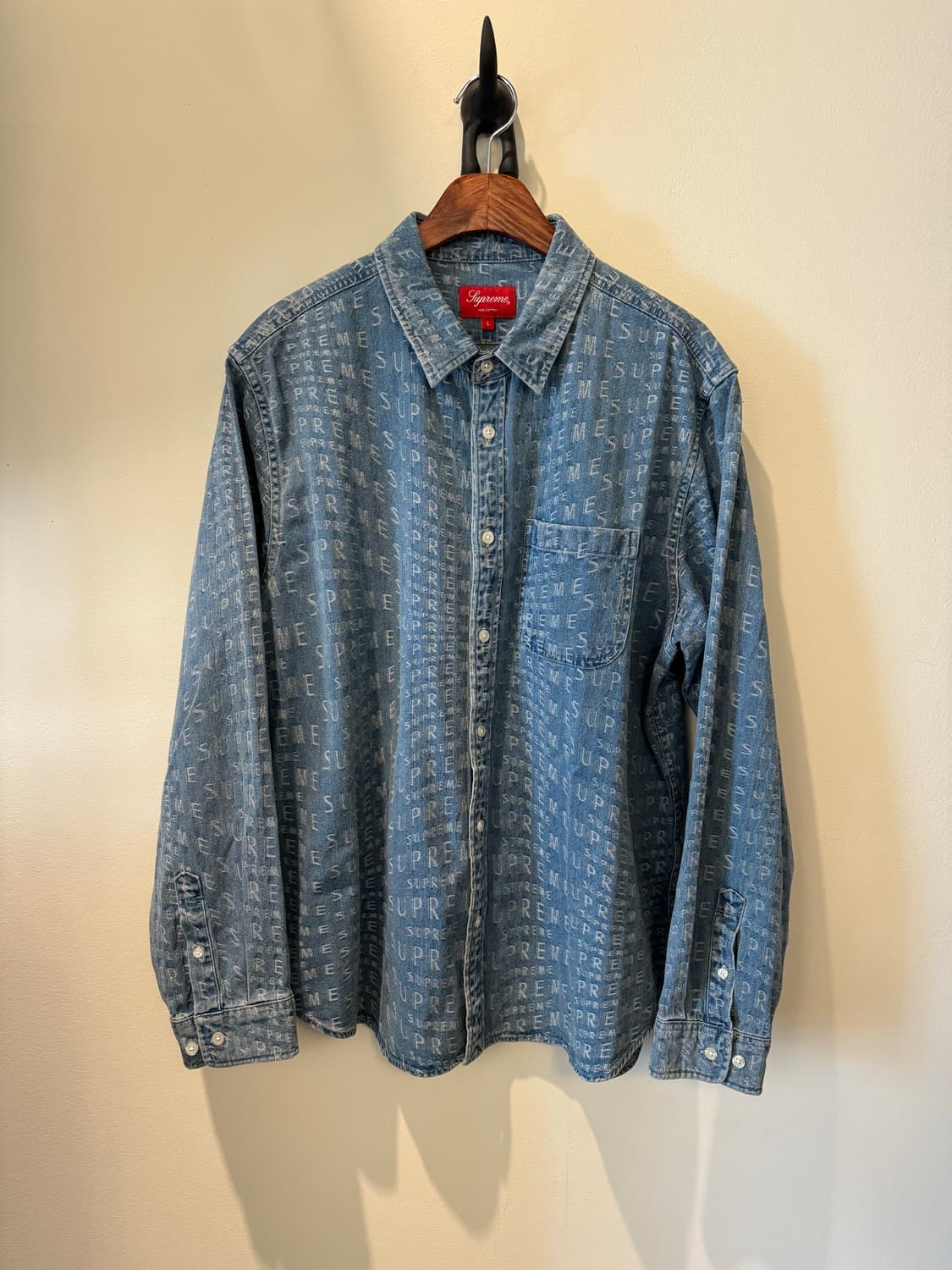 [L] 슈프림 워프 자카드 로고 데님 셔츠 상품이미지1