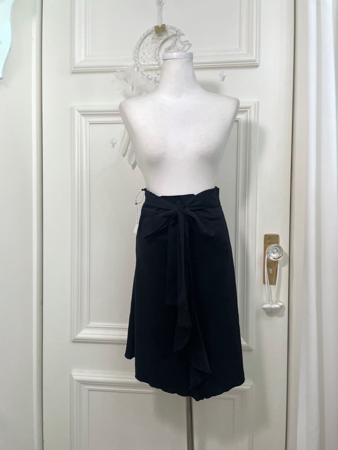 black bow point ruffle midi banding skir 상품이미지1