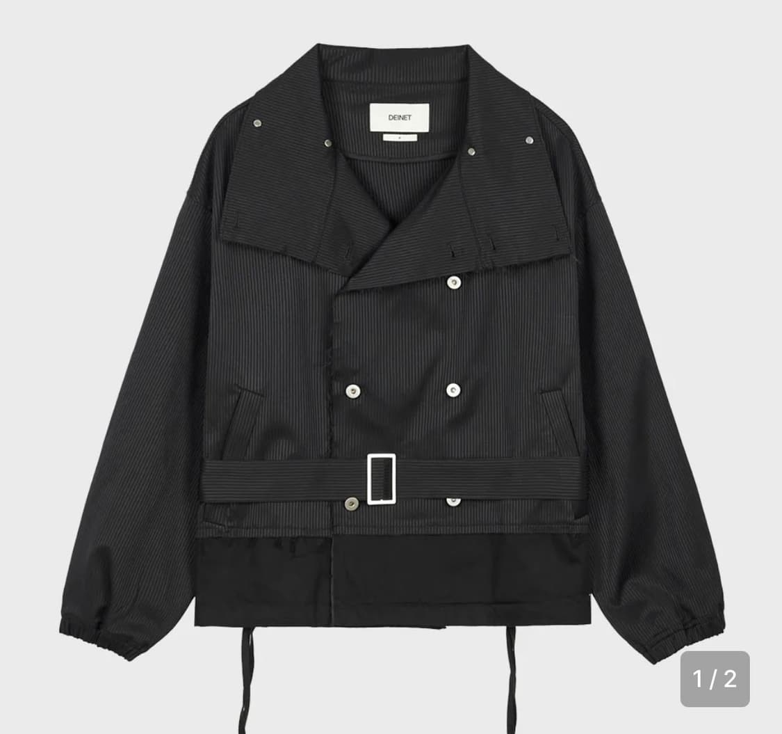 다이닛 스트라이프 숏트렌치 자켓 블랙 상품이미지3