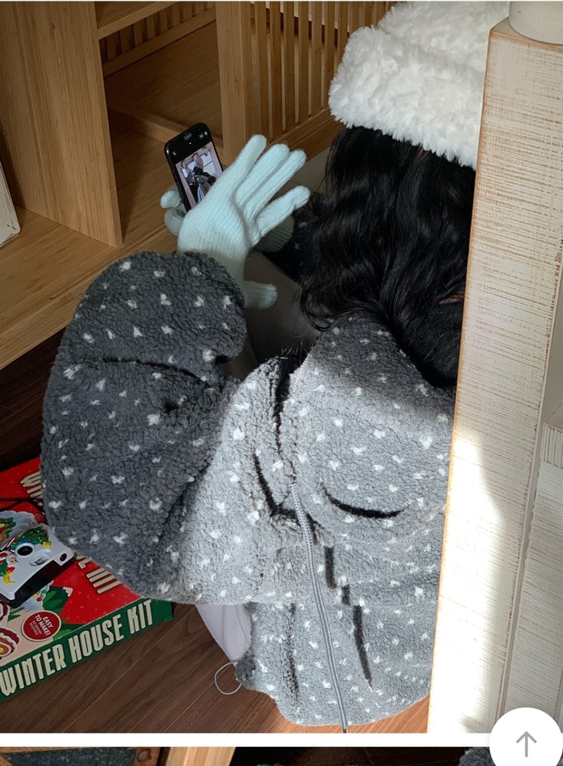 하트 도트 양털 뽀글이 덤블 후드집업 상품이미지6