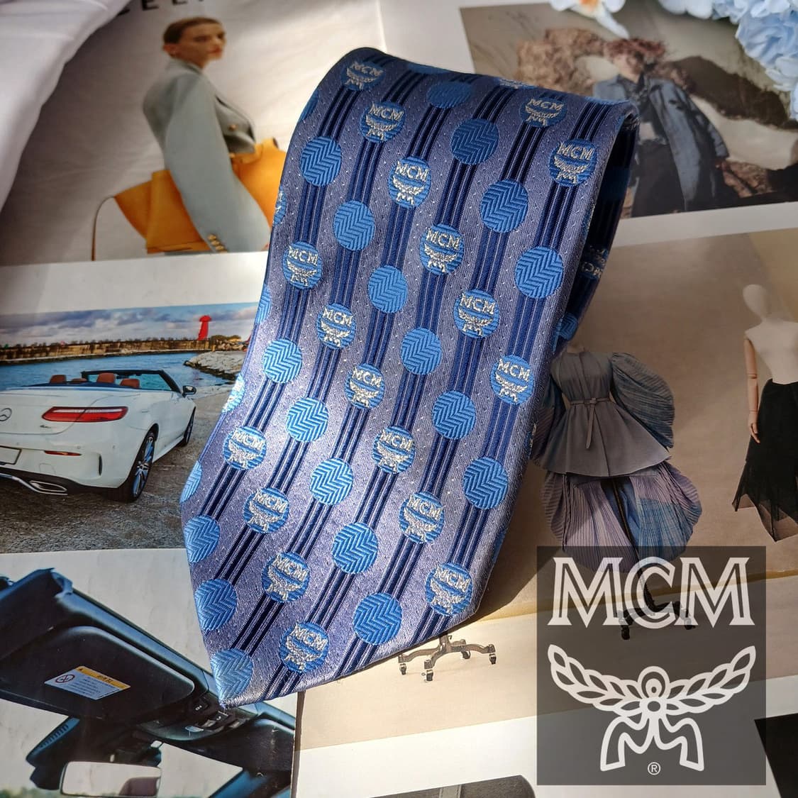 MCM 실크 블루 올오버 로고 넥타이 8.7cm A등급 A19436
 상품이미지1