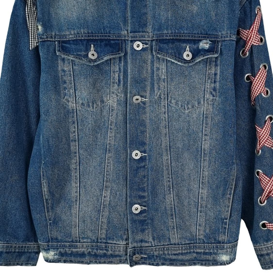 [자라] 체크 리본 레이스 오버핏 데님 자켓 청자켓 M19102 상품이미지5