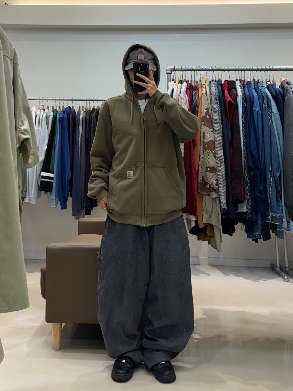 칼하트 써멀 후드집업 카키 상품이미지7