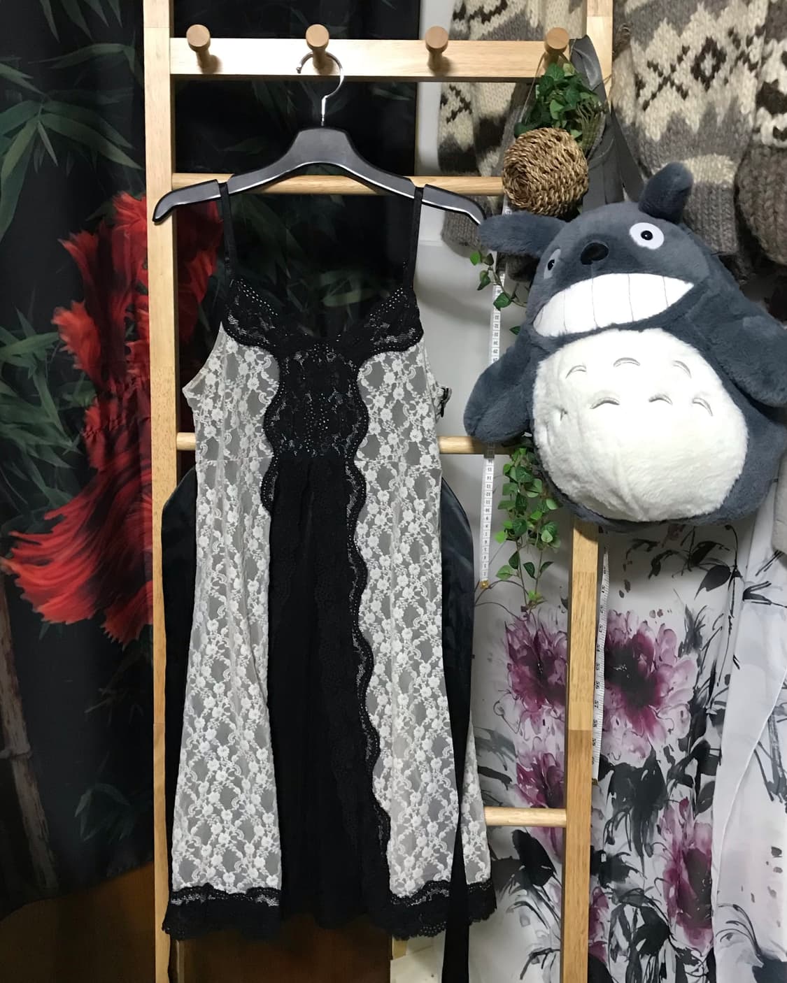 블랙&화이트 레이스 원피스 + 머플러 set 상품이미지2
