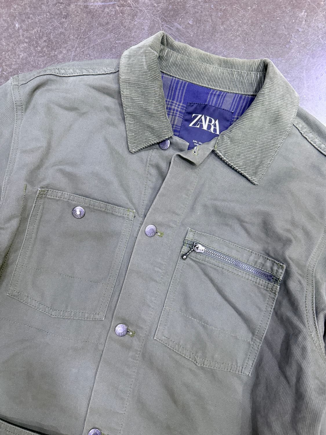 자라 코듀로이 카라 초어 워크자켓 올리브 L 상품이미지3