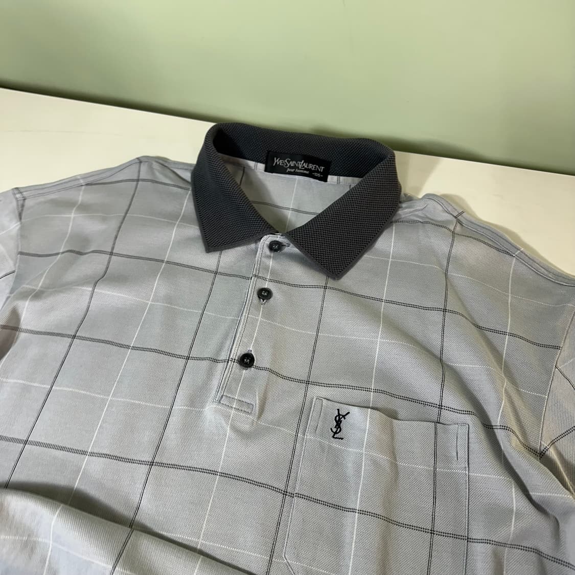 105 L 입생로랑 YSL 카라넥 빅체크 코튼 PK티 상품이미지1