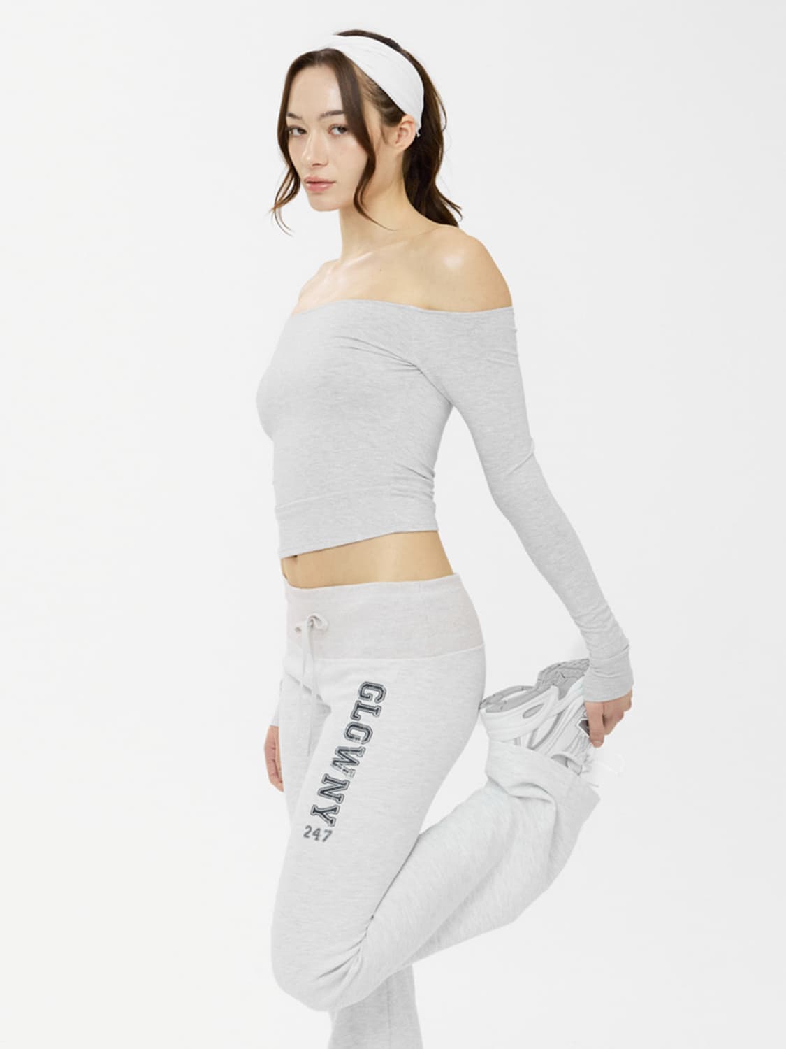 [M] 글로니 에어 오프숄더 탑 멜란지 그레이 상품이미지1