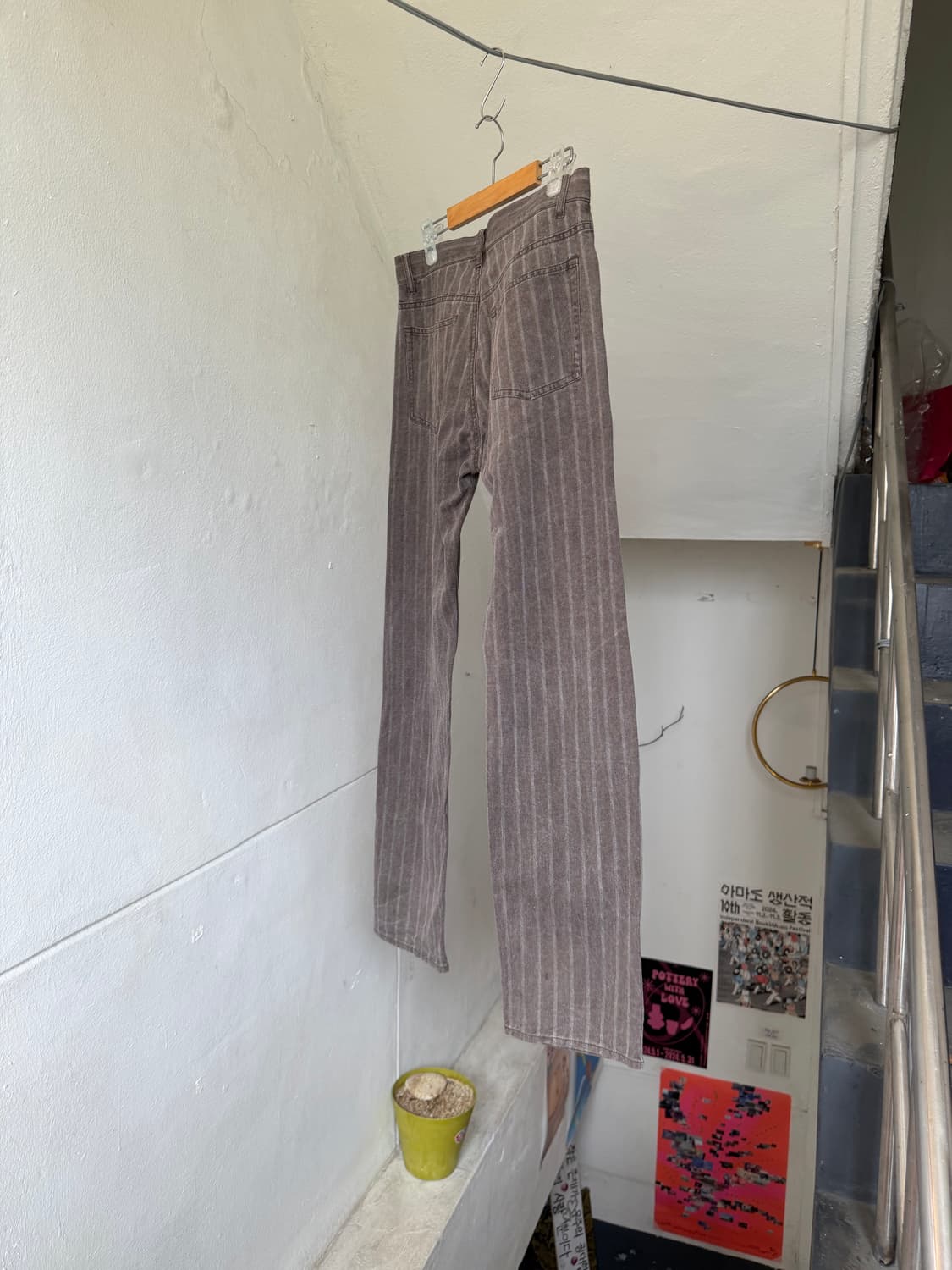 스트라이프 그레이 스트레잇핏 코튼 팬츠 상품이미지7