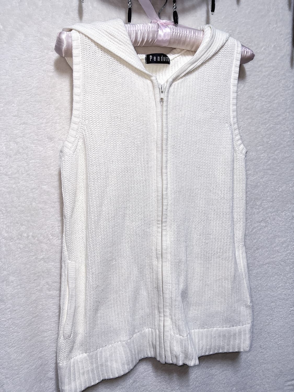 pendora 화이트 니트 후드조끼 집업 베스트 달천깔 갸루 펑크 y2k 상품이미지8