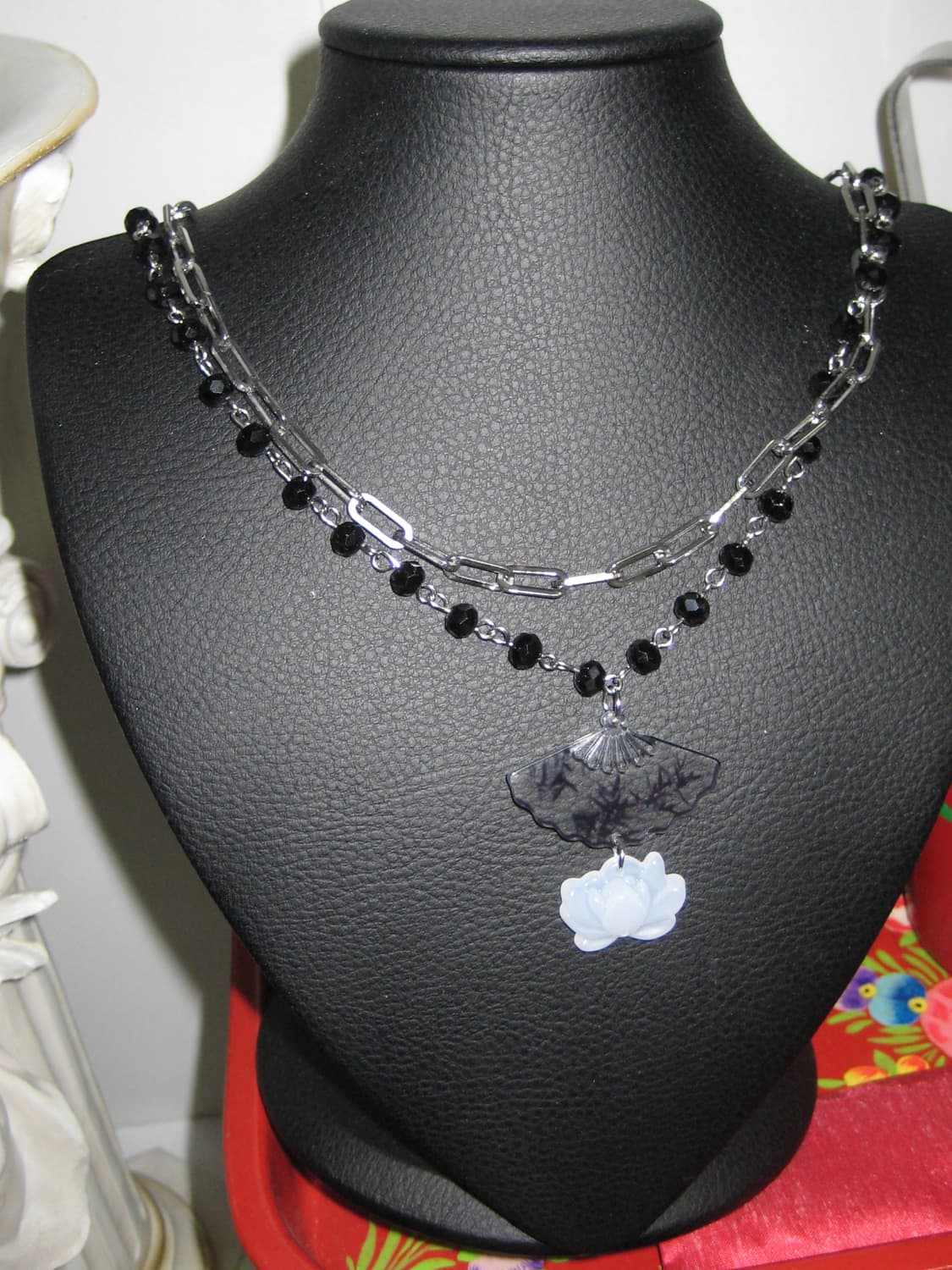 오리엔탈 부채 연꽃 동양풍 체인 목걸이 상품이미지1