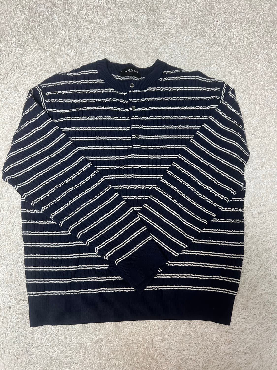 [50] 포커페이스 케이블 스트라이프 헨리넥 네이비 상품이미지2