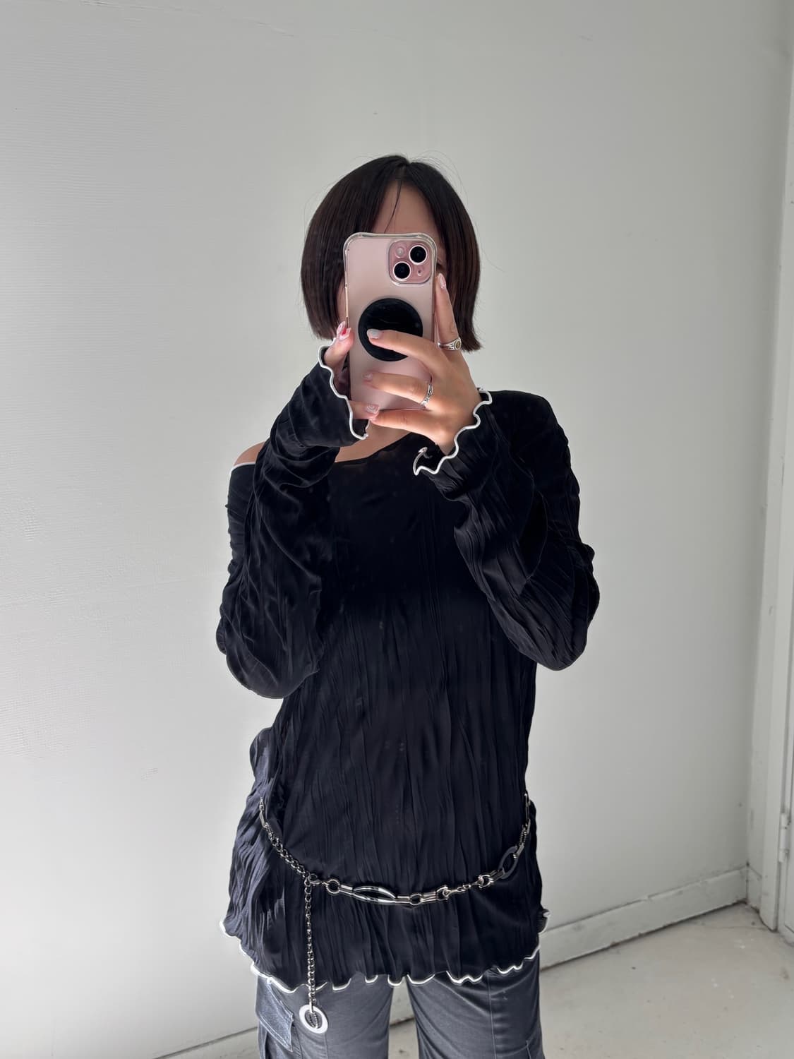 일본빈티지 쉬폰 플리츠 롱슬리브 상품이미지1