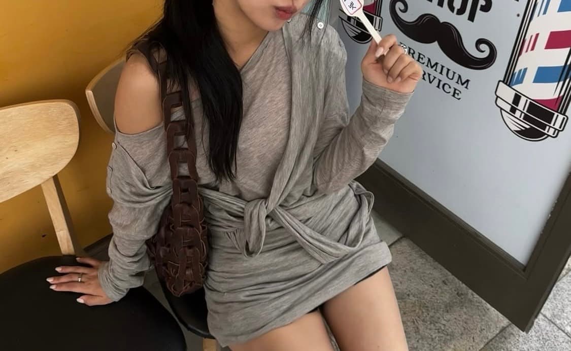 인앤양하모니 드레스 Button drape dress light grey 상품이미지2