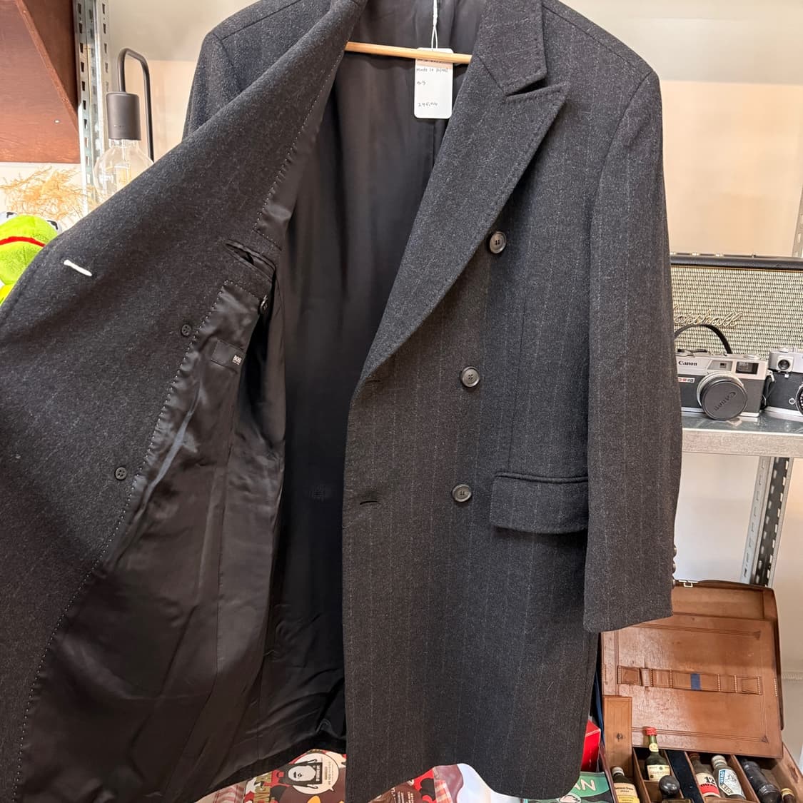 90S 휴고 보스 폴란드생산  블랙 버진울 혼방 스트라이프 코트 상품이미지6