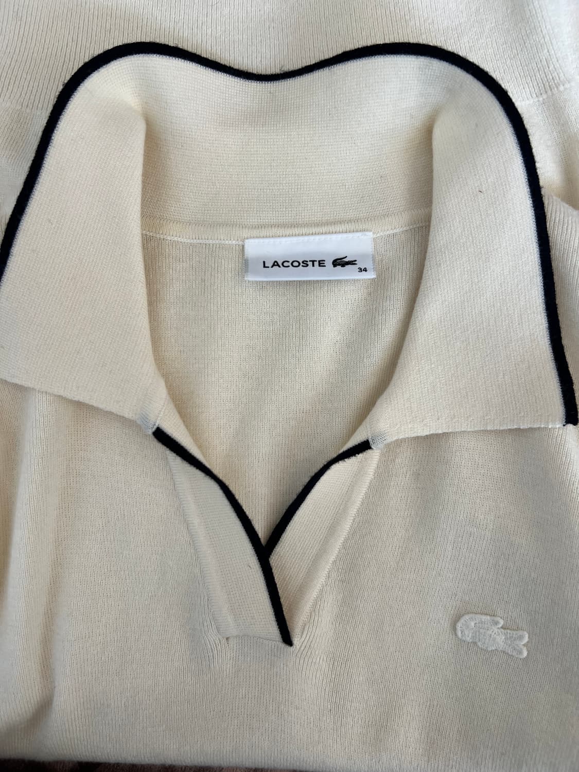 라코스테 여성 아이보리 카라니트 반팔니트 울니트 상품이미지6
